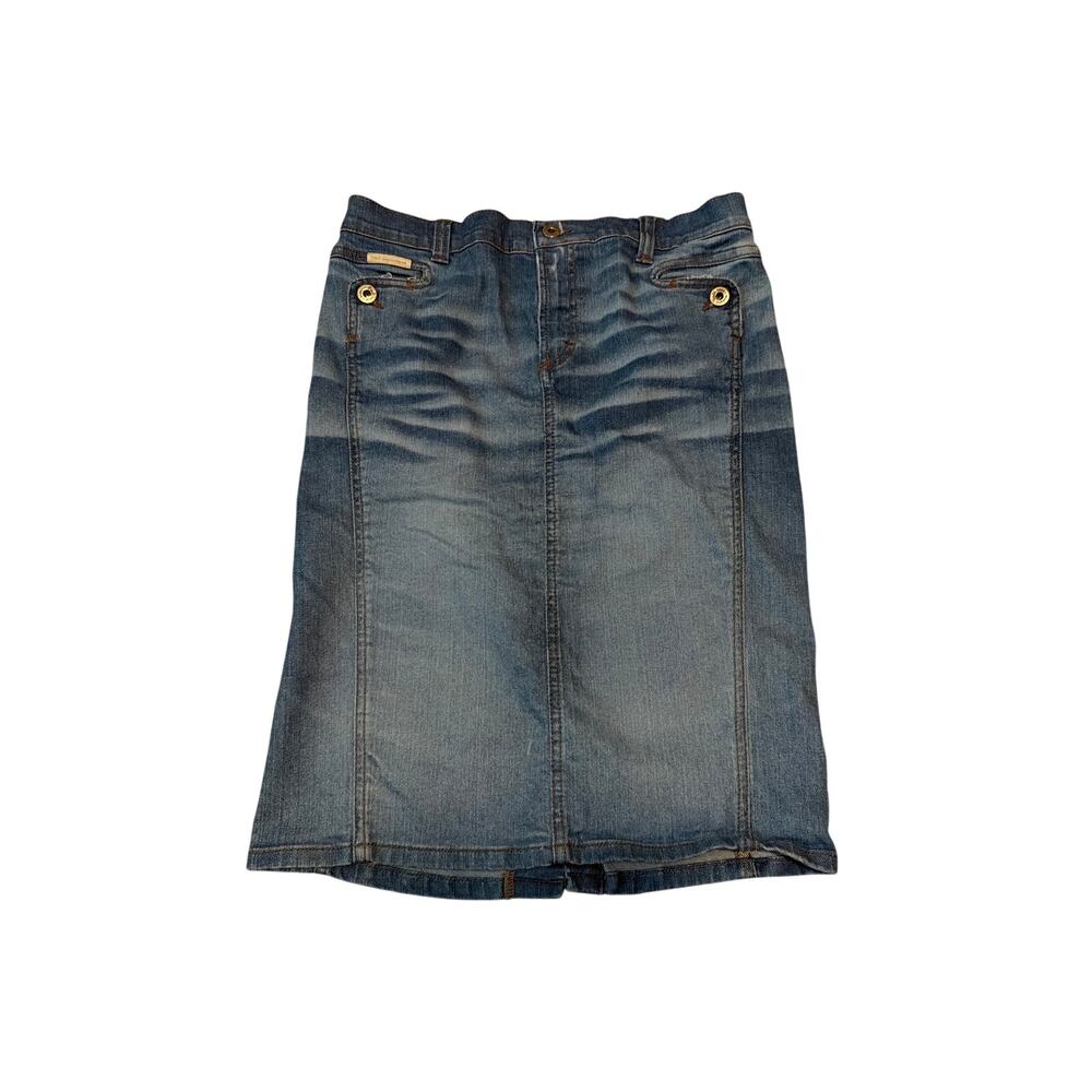 Dolce & Gabbana Blue Denim Midi Pencil Skirt Distressed Vintage US 6 8 Med